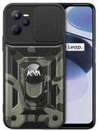 Tank Back Cover for Realme C35 , Inbuilt Ring + Slider Shockproof Lens  Protection Case (Black)