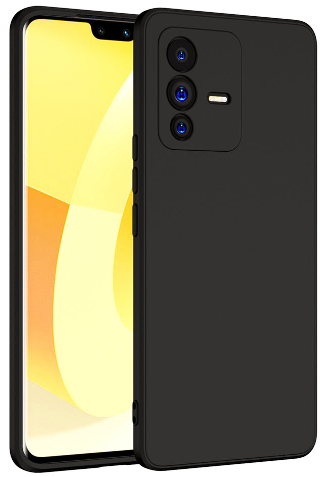 Matte Lens Protective Back Cover for Vivo V23 , Slim Silicone with Soft Lining Shockproof Flexible Full Body Bumper Case (Black)
