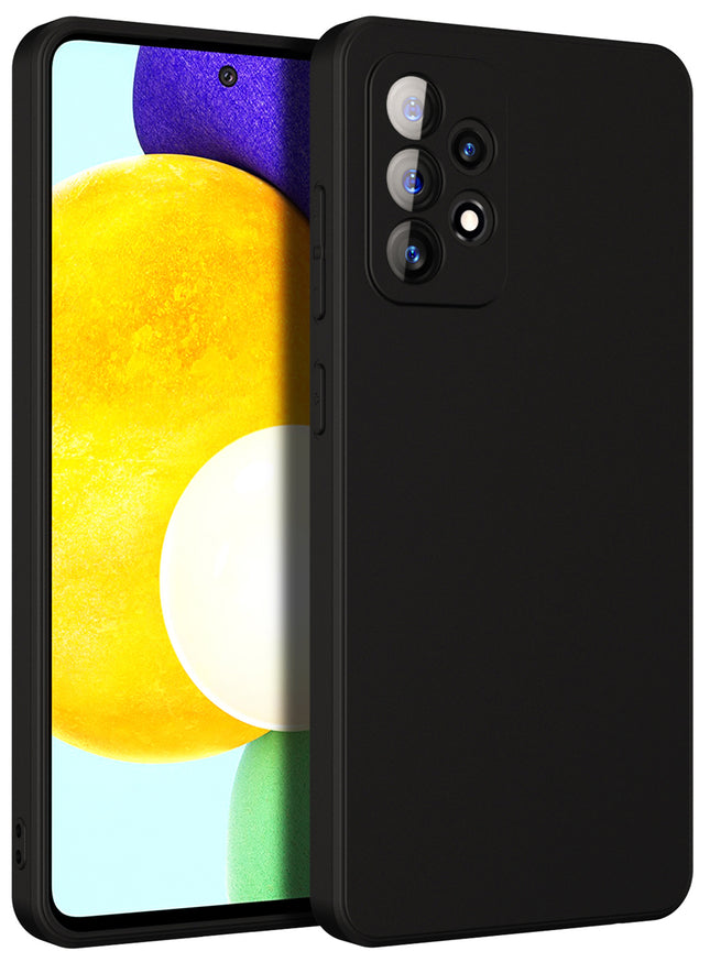 Matte Lens Protective Back Cover for Samsung Galaxy A52 , Slim Silicone with Soft Lining Shockproof Flexible Full Body Bumper Case (Black)