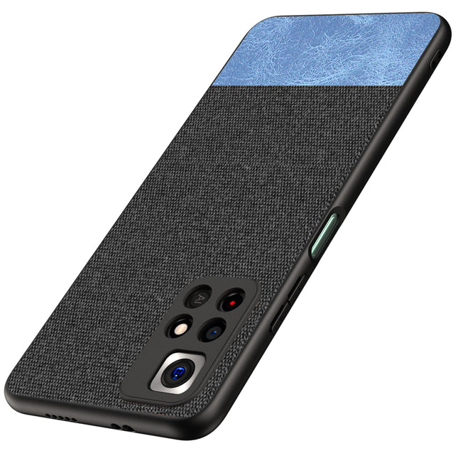 Soft Fabric & Leather Hybrid Protective Case Cover for Redmi Note 11T (5G) (Black,Blue)