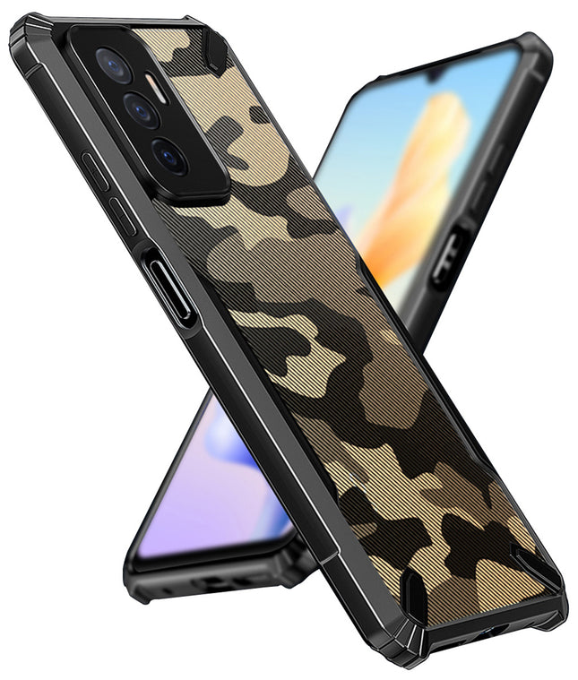 Kapa Bull Camouflage Back Cover for Vivo V23E (5G), Shockproof Slim Hybrid Clear Case (Black)