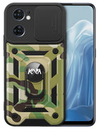 Kapa Tank Back Cover for Oppo Reno 7 (5G), Inbuilt Ring + Slider Shockproof Lens Case (Green)