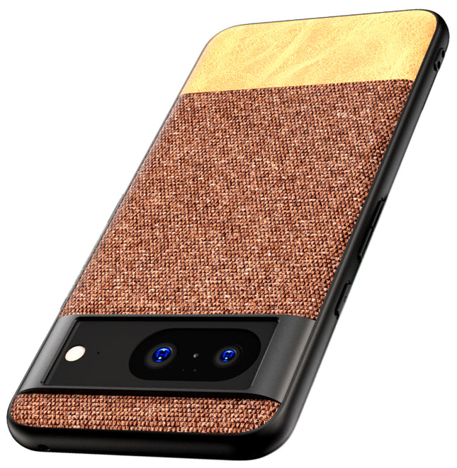 Kapa Soft Fabric & Leather Hybrid Protective Back Cover for Google Pixel 8 | Shockproof Slim Hard Anti Slip Back Case (Brown)