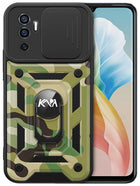 Tank Back Cover for Vivo V23E , Inbuilt Ring + Slider Shockproof Lens Protection Case (Green)