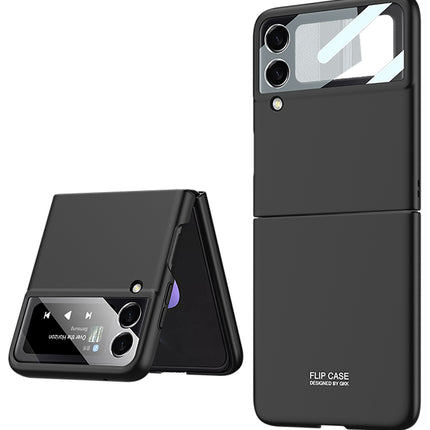Ultra Thin Back Case for Samsung Galaxy Z Flip 3 , Inbuilt Glass Window Back Cover , Black - Mobizang