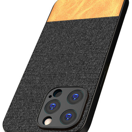 Kapa Soft Fabric & Leather Hybrid Protective Back Cover for Apple iPhone 15 Pro Max | Shockproof Slim Hard Anti Slip Back Case (Black::Brown)