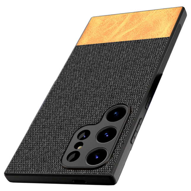 Kapa Soft Fabric & Leather Hybrid Protective Back Cover for Samsung Galaxy S24 ULTRA | Shockproof Slim Hard Anti Slip Back Case (Black , Brown)