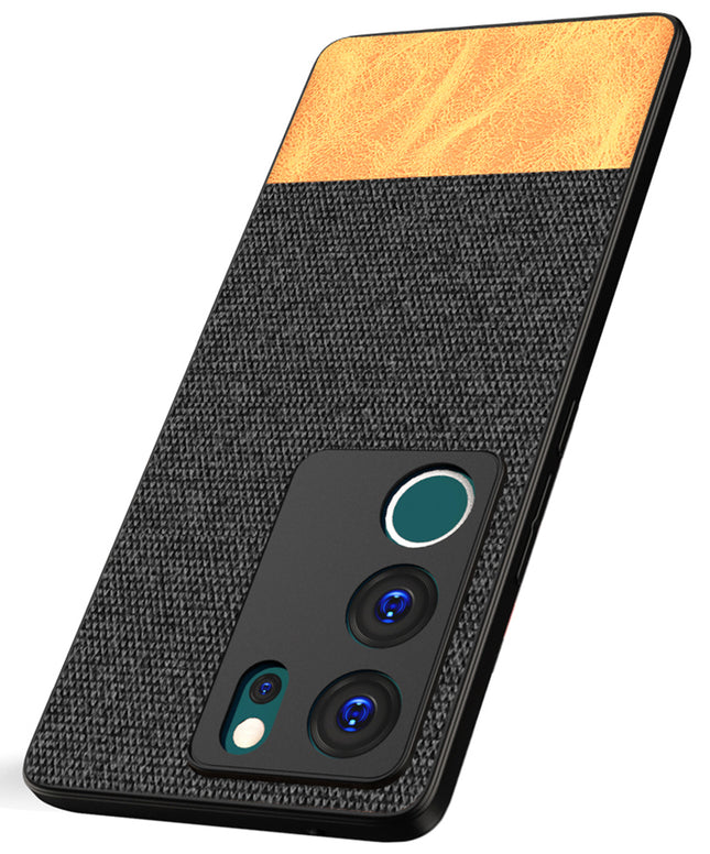 Kapa Soft Fabric & Leather Hybrid Protective Back Cover for Vivo V29 (5G) / Vivo V29 Pro (5G) | Shockproof Slim Hard Anti Slip Back Case (Black::Brown)
