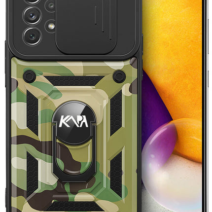 Tank Back Cover for Samsung Galaxy A53 (5G) , Inbuilt Ring +Slider Shockproof Lens Protection Case (Green)
