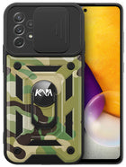 Tank Back Cover for Samsung Galaxy A53 (5G) , Inbuilt Ring +Slider Shockproof Lens Protection Case (Green)