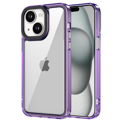 Kapa Warrior Acrylic Clear Back Cover For Apple iPhone 15 | Slim Shockproof [Military Grade Protection] Hybrid Bumper Case (Purple Sides)