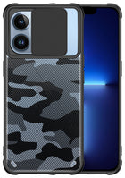 Camo Slider Back Cover for Apple iPhone 13 Pro Max , [Military Grade Protection] Shockproof Slim Clear Camera Shield Bumper Back Case (Black)