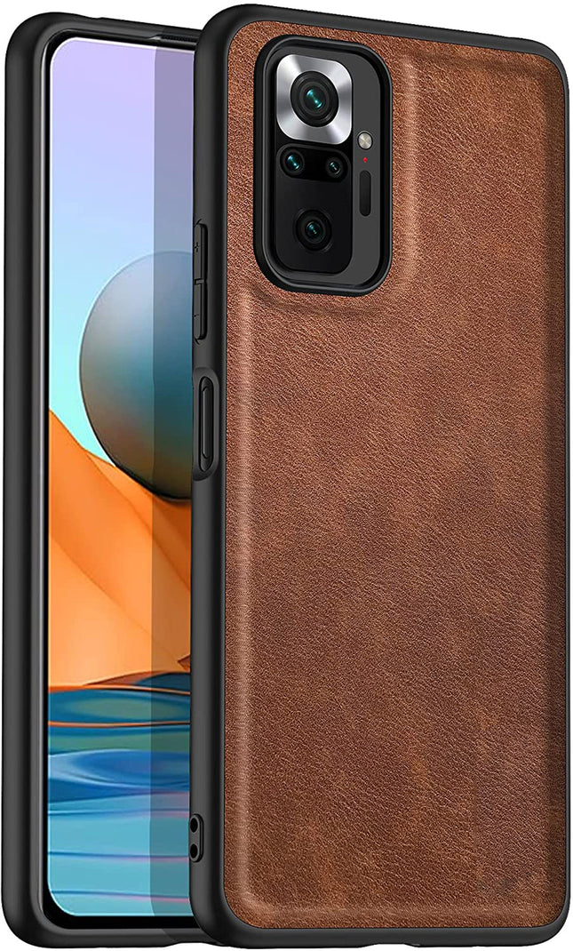 Tux Back Case for Xiaomi Redmi Note 10 Pro /  Note 10 Pro Max , Slim Leather Case with Soft Edge Shockproof Back Cover (Brown) - Mobizang