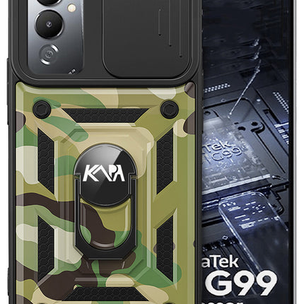 Kapa Tank Back Cover for Tecno Pova 4 Pro | Inbuilt Ring + Slider Shockproof Lens Protection Case (Green)