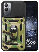 Kapa Tank Back Cover for Tecno Pova 4 Pro | Inbuilt Ring + Slider Shockproof Lens Protection Case (Green)