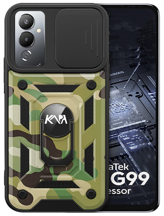 Kapa Tank Back Cover for Tecno Pova 4 Pro | Inbuilt Ring + Slider Shockproof Lens Protection Case (Green)