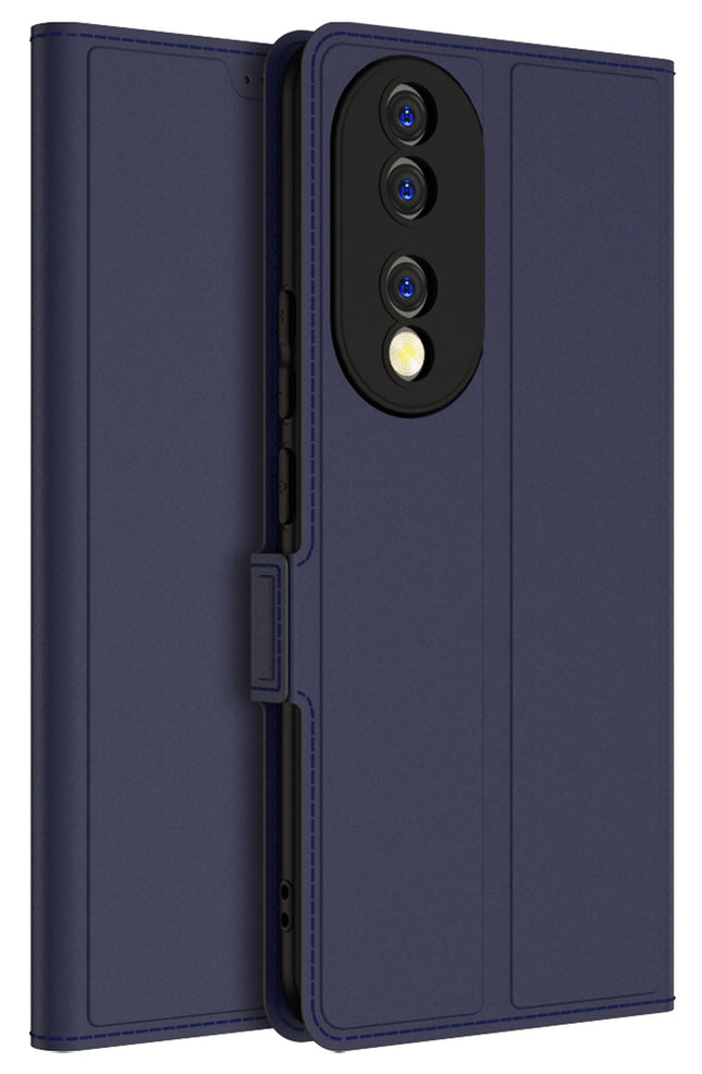 Kapa Noble Slim Magnetic Leather Flip Case Cover for Honor 90 (5G) | Card Holder Stand Leather Flip Wallet Case (Blue)