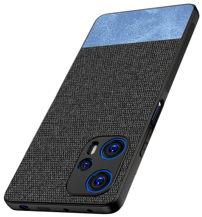 Kapa Soft Fabric & Leather Hybrid Protective Back Cover for Poco F5 | Shockproof Slim Hard Anti Slip Back Case (Black::Blue)