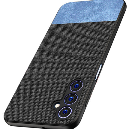 Kapa Soft Fabric & Leather Hybrid Protective Case Cover for Samsung Galaxy F34 (5G) / M34 (5G) | Shockproof Slim Hard Anti Slip Back Case (Black,Blue)