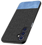 Kapa Soft Fabric & Leather Hybrid Protective Case Cover for Samsung Galaxy F34 (5G) / M34 (5G) | Shockproof Slim Hard Anti Slip Back Case (Black,Blue)