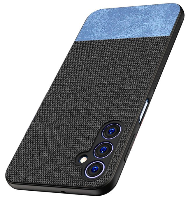 Kapa Soft Fabric & Leather Hybrid Protective Case Cover for Samsung Galaxy F34 (5G) / M34 (5G) | Shockproof Slim Hard Anti Slip Back Case (Black,Blue)