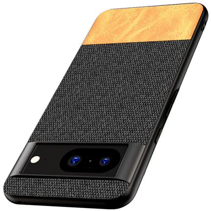 Kapa Soft Fabric & Leather Hybrid Protective Back Cover for Google Pixel 8 PRO | Shockproof Slim Hard Anti Slip Back Case (Black::Brown)