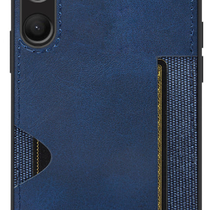 Kapa Razor Wallet Back Case for Samsung Galaxy S23 Plus | Slim PU Leather & Fabric Cover with Inbuilt Card Pocket (Blue) - Mobizang