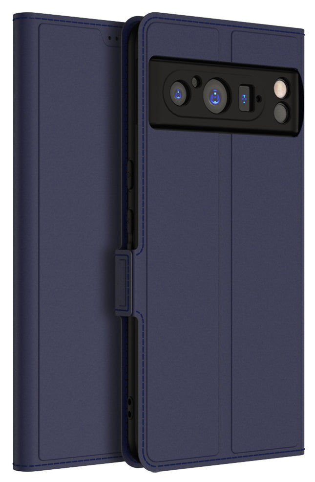 Kapa Noble Slim Magnetic Leather Flip Case Cover for Google Pixel 8 PRO | Card Holder Stand Leather Flip Wallet Case (Blue)