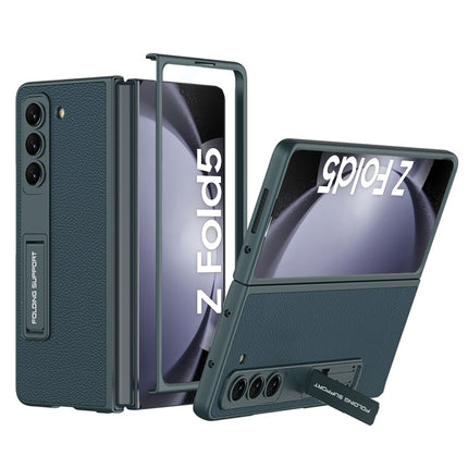 Kapa Leather Case for Samsung Galaxy Z Fold 5 | Inbuilt Stand Hybrid Back Cover (Graygreen)
