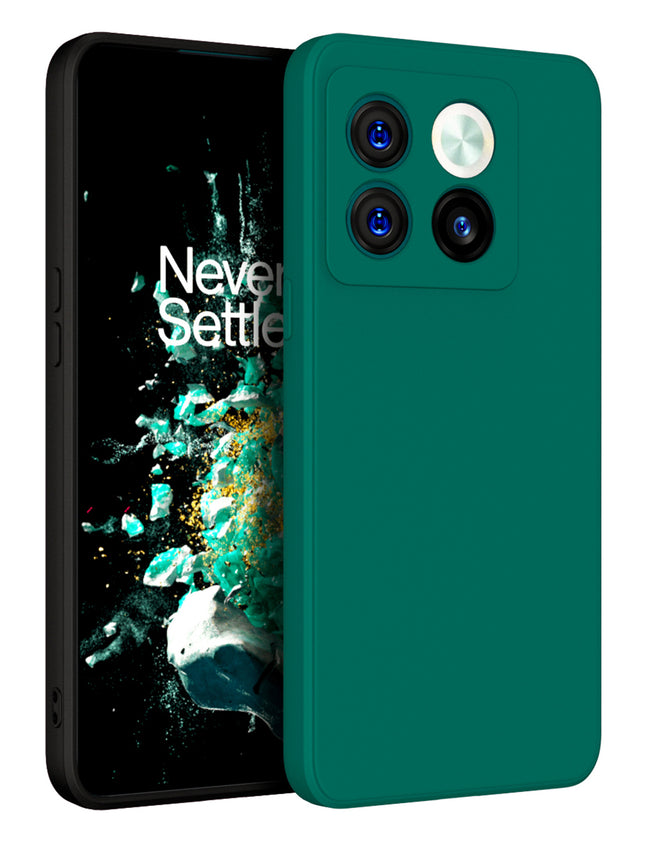Kapa Matte Lens Protective Shockproof Flexible Back Cover for OnePlus 10T ,Slim Silicone with Soft Lining Shockproof Flexible Full Body Bumper Case (Green)
