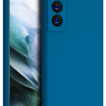 Matte Lens Protective Back Cover for Samsung Galaxy S22, Slim Silicone with Soft Lining Shockproof Flexible Full Body Bumper Case (Blue) - Mobizang