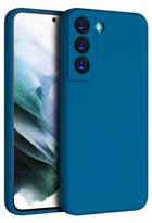 Matte Lens Protective Back Cover for Samsung Galaxy S22, Slim Silicone with Soft Lining Shockproof Flexible Full Body Bumper Case (Blue) - Mobizang