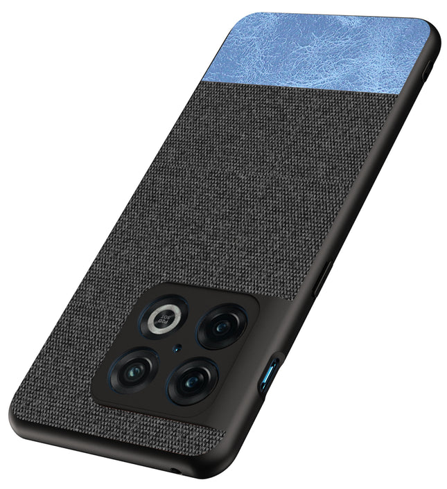 Soft Fabric & Leather Hybrid Protective Case Cover for OnePlus 10 Pro (Black,Blue) - Mobizang