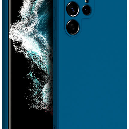 Matte Lens Protective Back Cover for Samsung Galaxy S22 ULTRA, Slim Silicone with Soft Lining Shockproof Flexible Full Body Bumper Case (Blue)