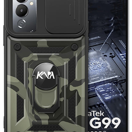 Kapa Tank Back Cover for Tecno Pova 4 Pro | Inbuilt Ring + Slider Shockproof Lens Protection Case (Black)