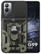 Kapa Tank Back Cover for Tecno Pova 4 Pro | Inbuilt Ring + Slider Shockproof Lens Protection Case (Black)
