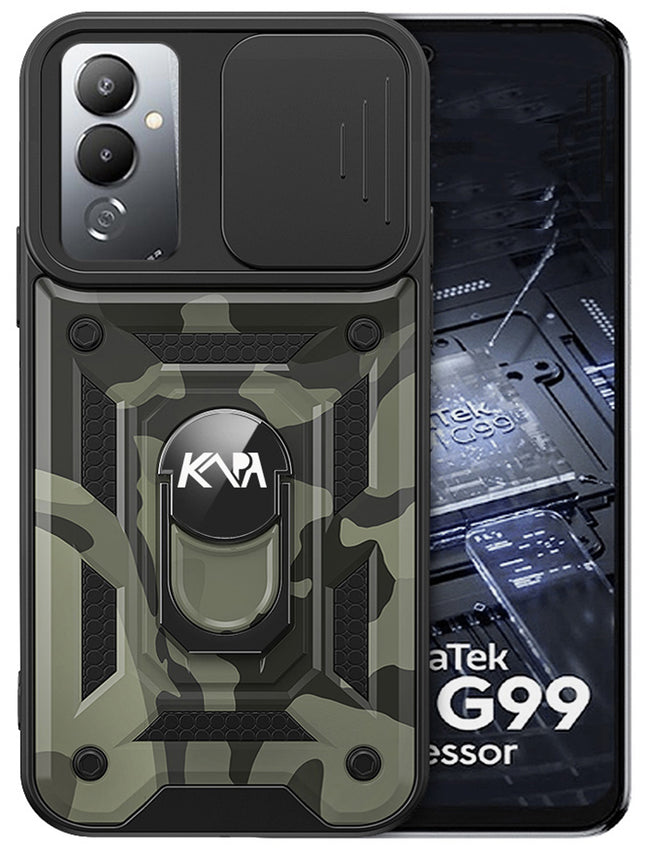 Kapa Tank Back Cover for Tecno Pova 4 Pro | Inbuilt Ring + Slider Shockproof Lens Protection Case (Black)