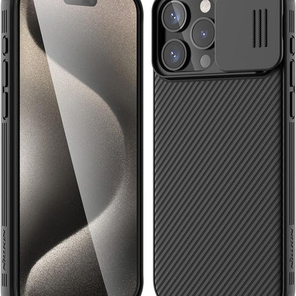 Kapa Camshield Back Cover for Apple iPhone 15 Pro Max | Inbuilt Slider Shockproof Lens Protection Case (Black)