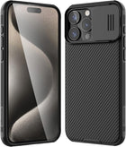 Kapa Camshield Back Cover for Apple iPhone 15 Pro Max | Inbuilt Slider Shockproof Lens Protection Case (Black)