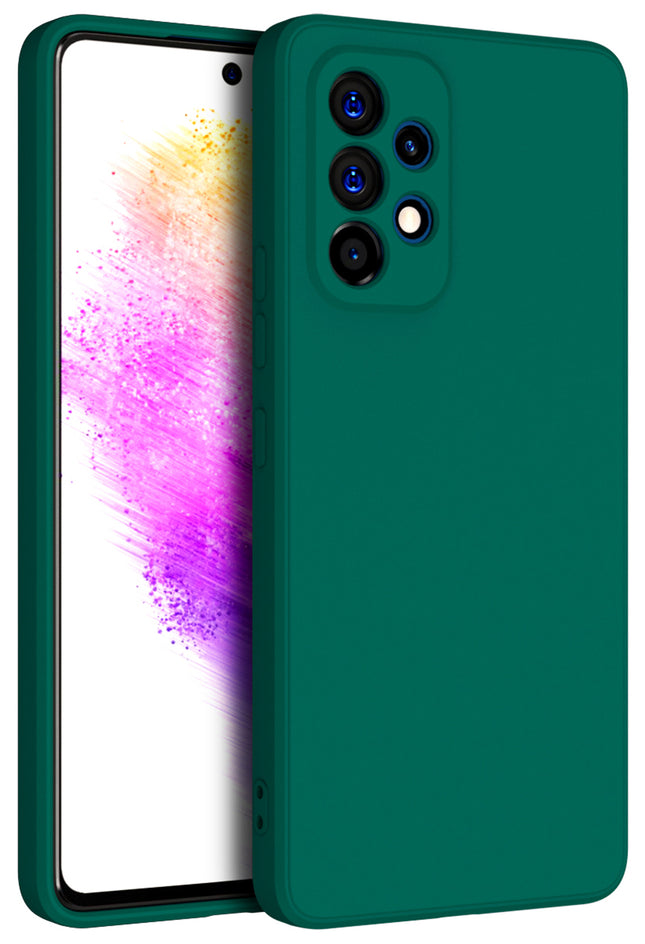 Matte Lens Protective Back Cover for Samsung Galaxy A73 (5G), Slim Silicone with Soft Lining Shockproof Flexible Full Body Bumper Case (Green) - Mobizang