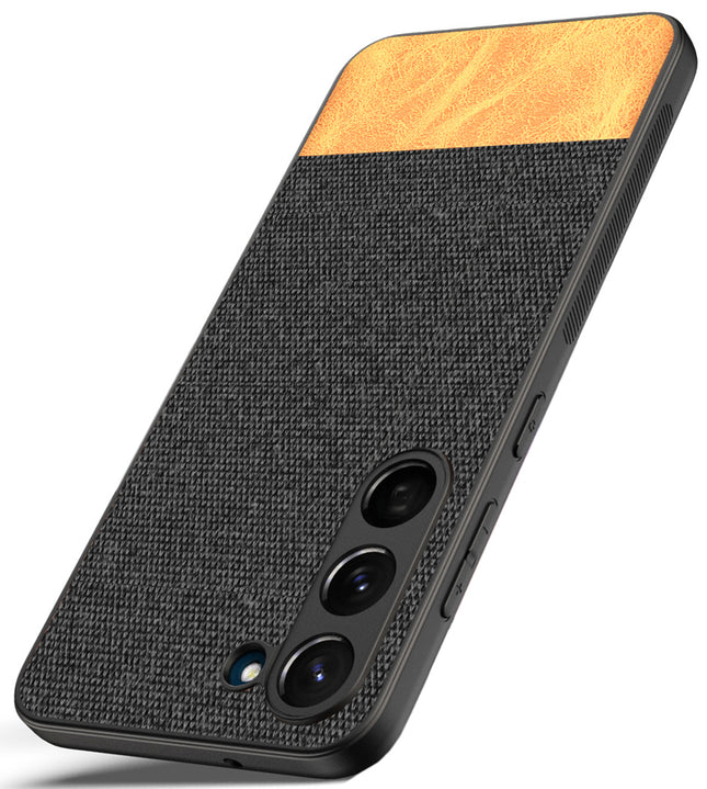 Kapa Soft Fabric & Leather Hybrid for Samsung Galaxy S23 Back Cover | Shockproof Hybrid Slim Hard Anti Slip Back Case (Black , Brown)