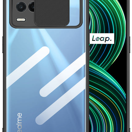 Slider Back Cover for Realme 8 Pro / Realme 8 (4G) , [Military Grade Protection] Shockproof Slim Clear Camera Shield Bumper Back Case (Black)
