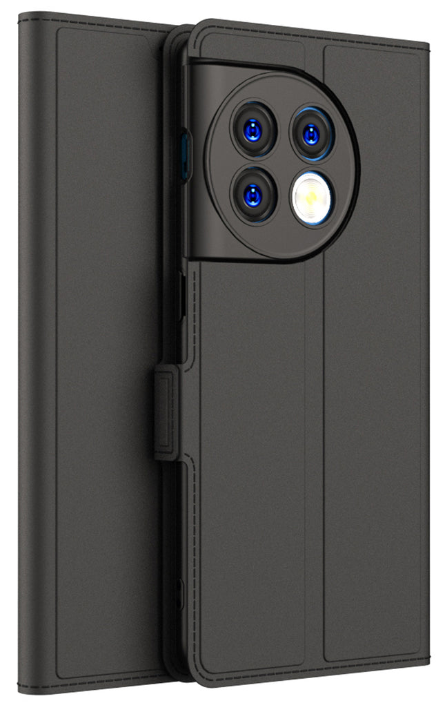 Kapa Noble Slim Magnetic Leather Flip Cover for OnePlus 11 | Card Holder Stand Leather Flip Wallet Case (Black)