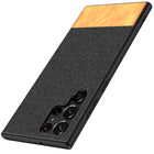 Soft Fabric & Leather Hybrid Protective Case Cover for Samsung Galaxy S22 ULTRA (Black,Brown)
