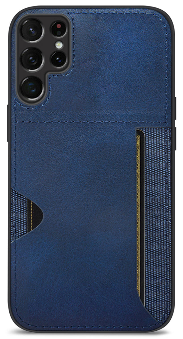 Kapa Razor Wallet Back Case for Samsung Galaxy S23 Ultra | Slim PU Leather & Fabric Cover with Inbuilt Card Pocket (Blue)