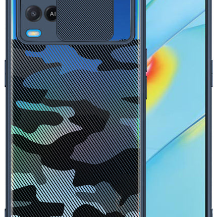 Camo Slider Back Cover for Oppo A54 , [Military Grade Protection] Shockproof Slim Clear Camera Shield Bumper Back Case (Blue)
