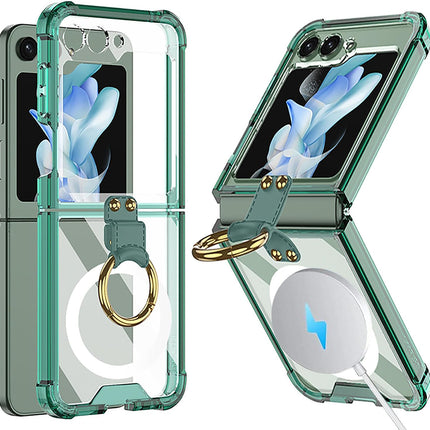 Kapa Clear Airbag Ring Back Case for Samsung Galaxy Flip5 / Z Flip 5 ,Transparent Shockproof Slim Hard Protective Cover (Green)