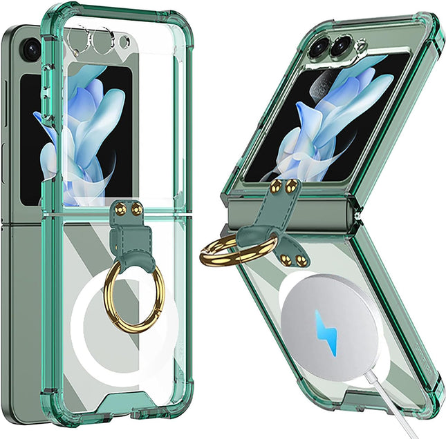 Kapa Clear Airbag Ring Back Case for Samsung Galaxy Flip5 / Z Flip 5 ,Transparent Shockproof Slim Hard Protective Cover (Green)
