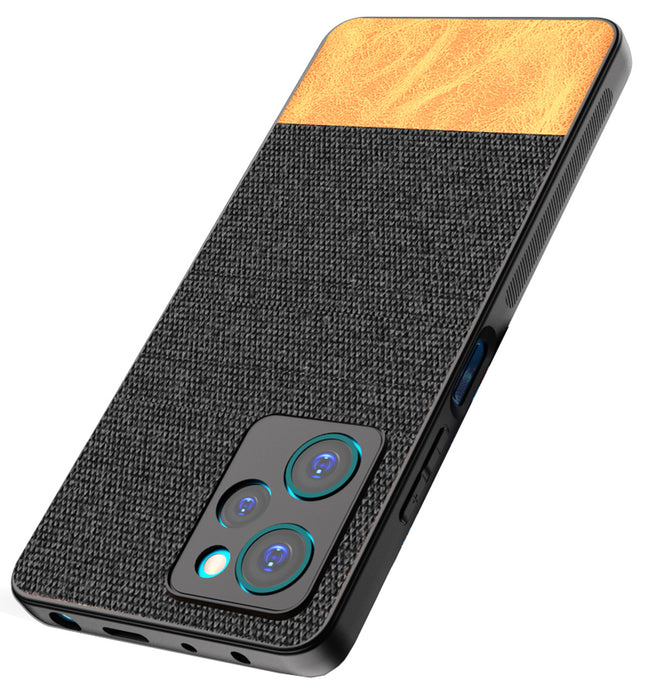 Kapa Soft Fabric & Leather Hybrid for Poco X5 PRO Back Cover | Shockproof Hybrid Slim Hard Anti Slip Back Case (Black, Brown)