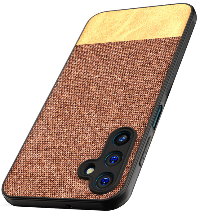 Kapa Soft Fabric & Leather Hybrid Protective Back Cover for Samsung Galaxy A15 | Shockproof Slim Hard Anti Slip Back Case (Brown)